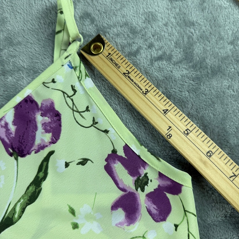Vintage Express Floral Maxi Dress 11/12 Green Purple Tulip Slip 90s Straps - Picture 8 of 15